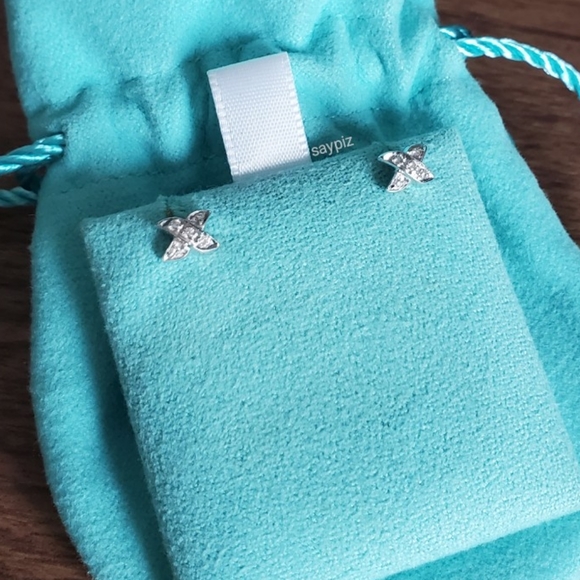 Tiffany & Co. Cross Stitch White Gold Diamond X Stud Earrings - Picture 1 of 7